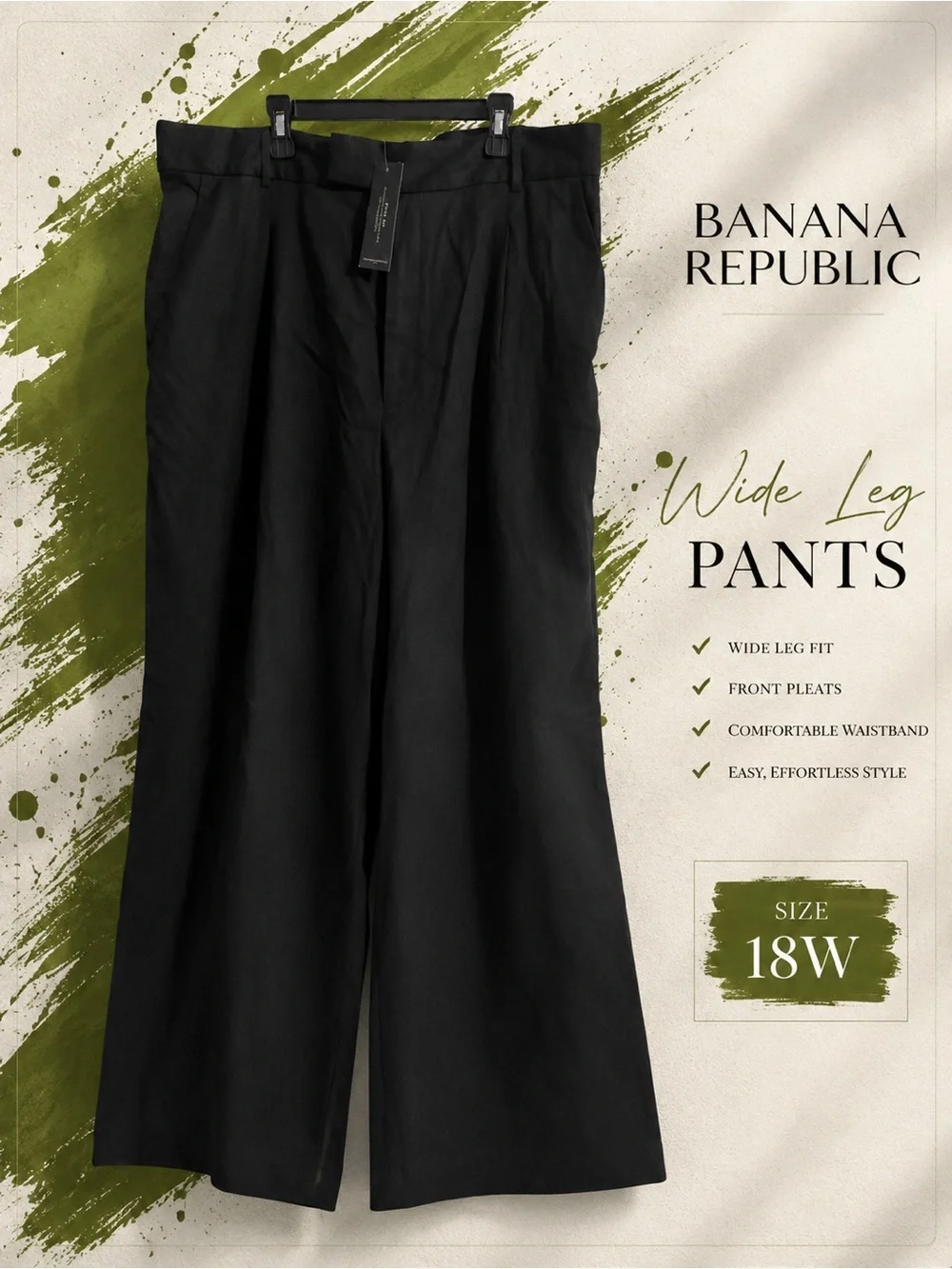 Banana Republic Black Wide Leg Linen-Blend Pants